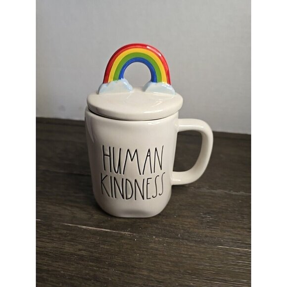 NWT Rae Dunn Human Kindness Mug Rainbow Topper Pride Summer - Picture 1 of 11